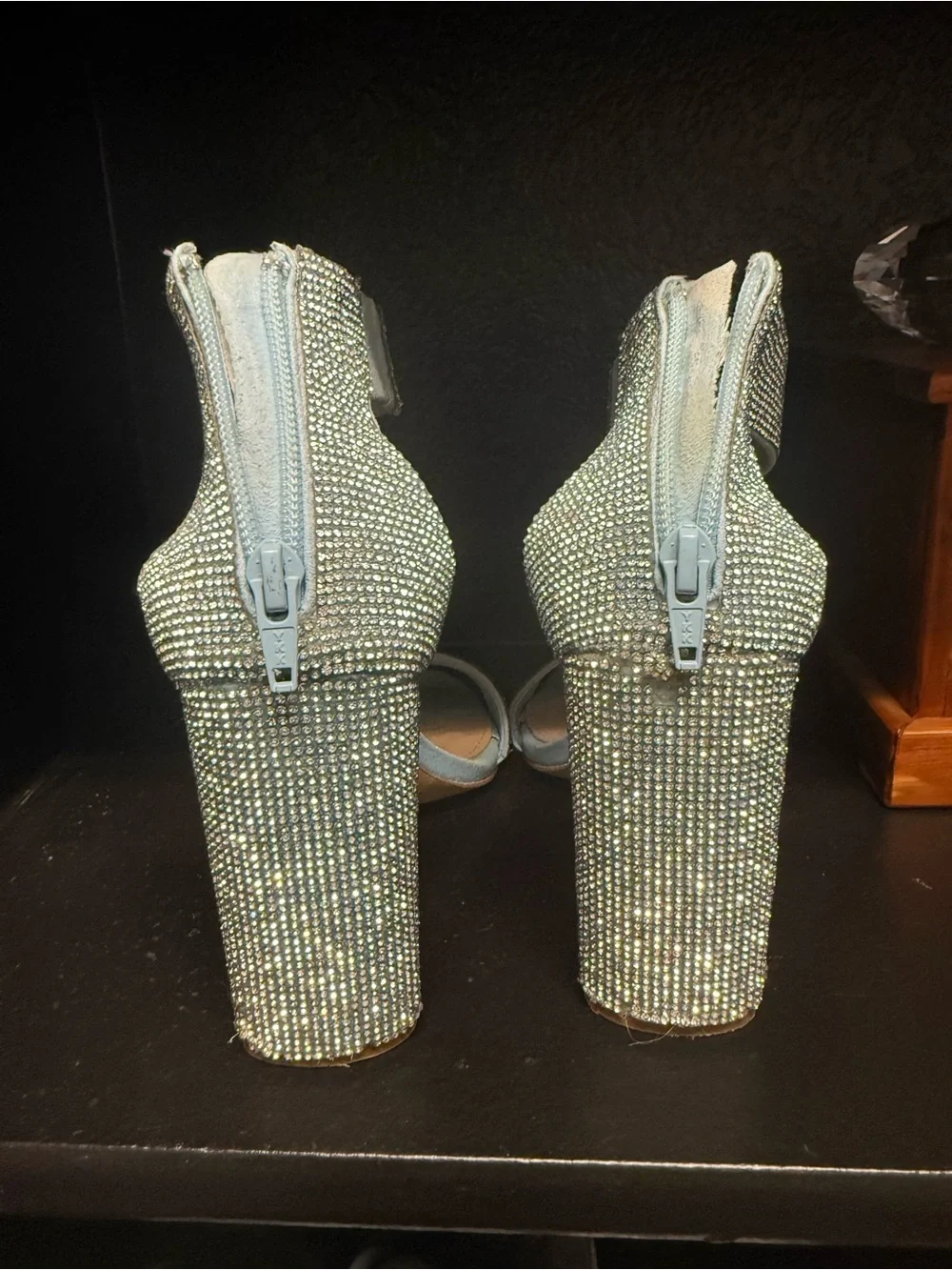 Gianni Bini Silver Rhinestone Block Heel Sandals Size 7.5